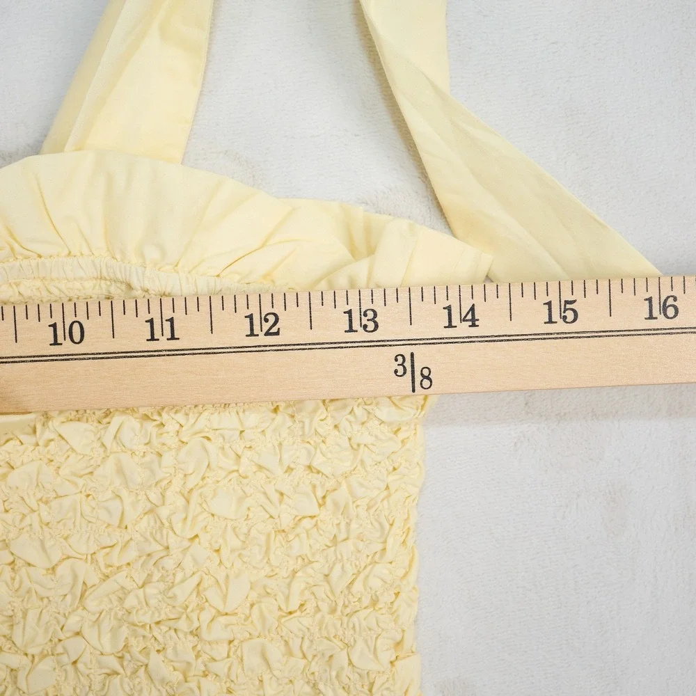 Mable Yellow Smocked Tie Shoulder Peplum Cami Top Size Small‎ Cotton MT1242
